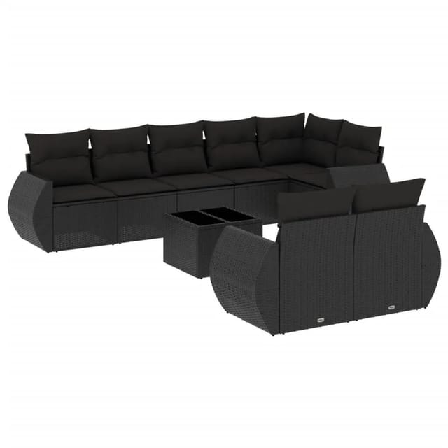 vidaXL 9-Tlg Garten-Sofagarnitur mit Kissen Schwarz Poly Rattan 3221624