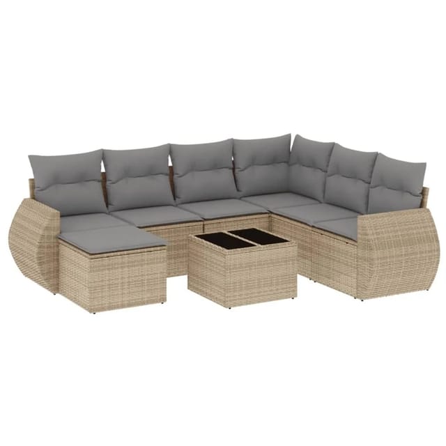 vidaXL 8-Tlg Garten-Sofagarnitur mit Kissen Beige Poly Rattan 3221708