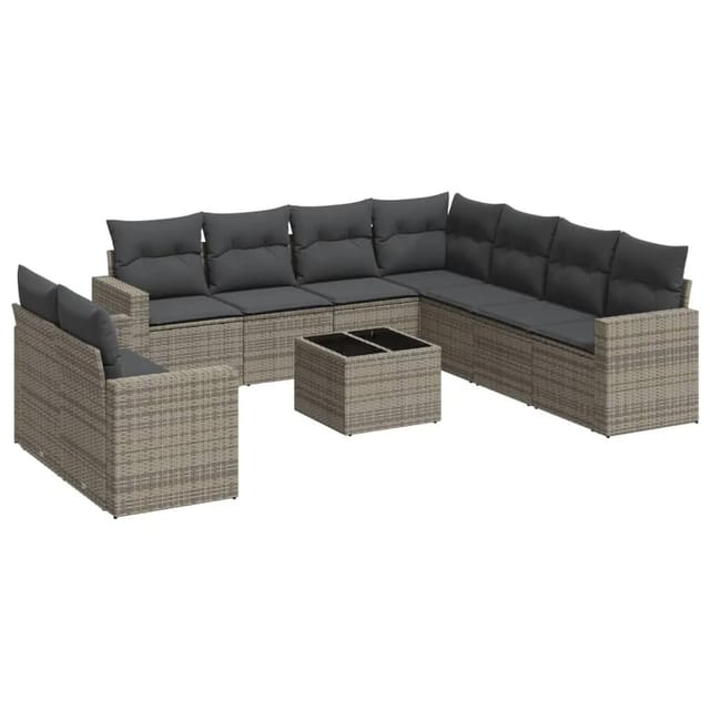 vidaXL 10-Tlg Garten-Sofagarnitur mit Kissen Grau Poly Rattan 3251497