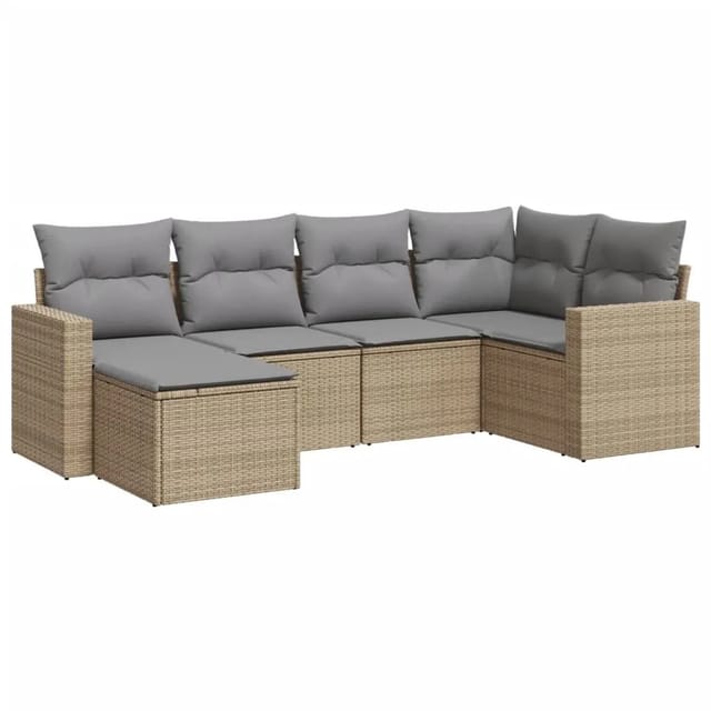 vidaXL 6-Tlg Garten-Sofagarnitur mit Kissen Beige Poly Rattan 3251596