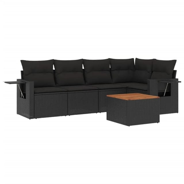 vidaXL 6-Tlg Garten-Sofagarnitur mit Kissen Schwarz Poly Rattan 3224550