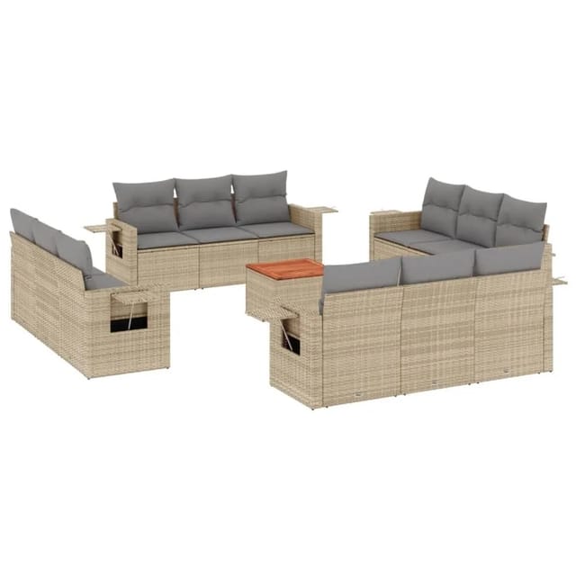 vidaXL 13-Tlg Garten-Sofagarnitur mit Kissen Beige Poly Rattan 3224498
