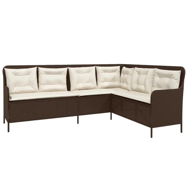 vidaXL Gartensofa in L-Form mit Kissen Braun Poly Rattan 369001