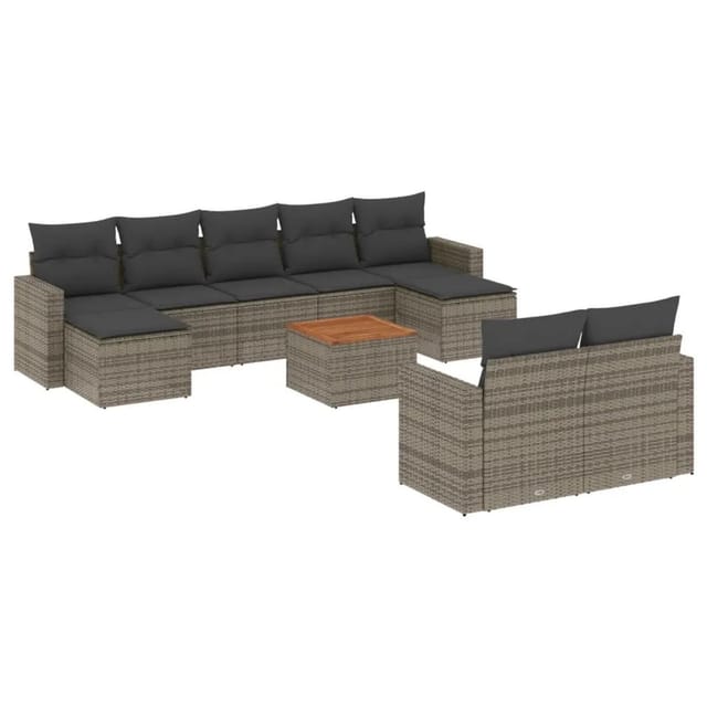 vidaXL 10-Tlg Garten-Sofagarnitur mit Kissen Grau Poly Rattan 3224338
