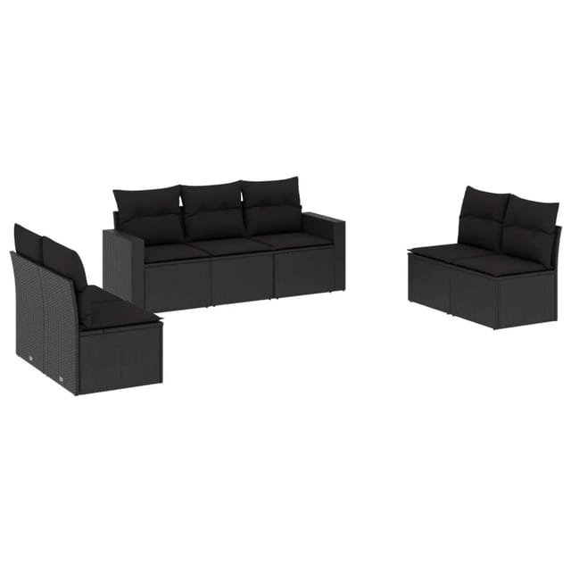 vidaXL 7-Tlg Garten-Sofagarnitur mit Kissen Schwarz Poly Rattan 3251162
