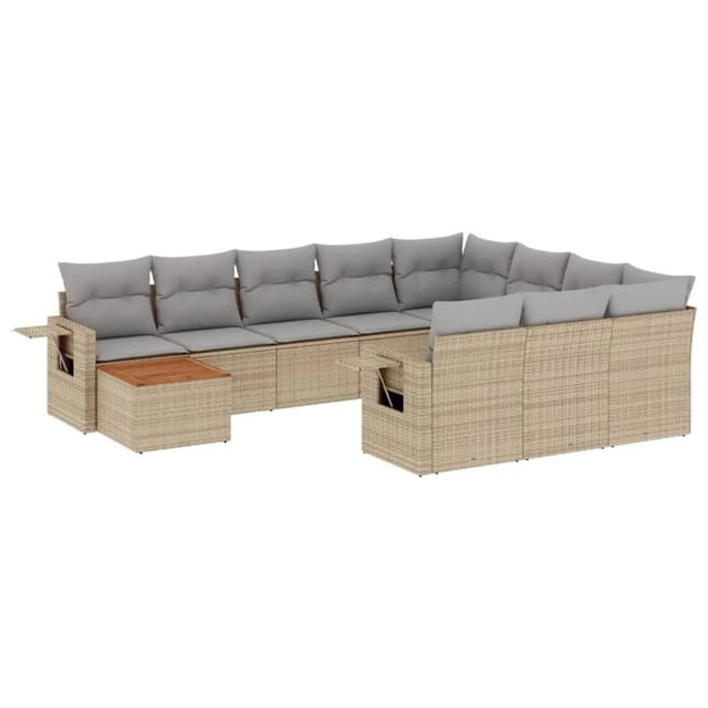 vidaXL 11-Tlg Garten-Sofagarnitur mit Kissen Beige Poly Rattan 3224750