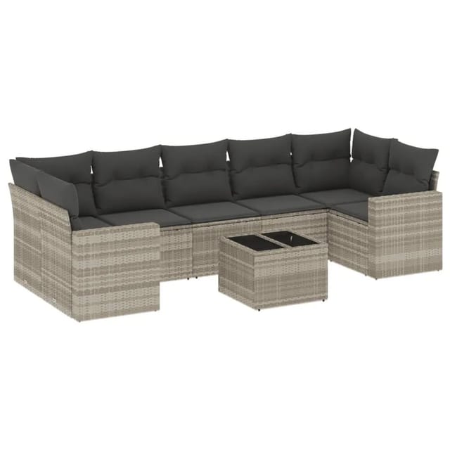 vidaXL 8-Tlg Garten-Sofagarnitur mit Kissen Hellgrau Poly Rattan 3251079