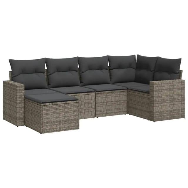 vidaXL 6-Tlg Garten-Sofagarnitur mit Kissen Grau Poly Rattan 3251597