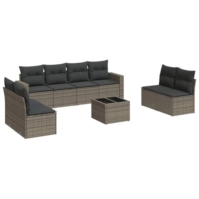 vidaXL 9-Tlg Garten-Sofagarnitur mit Kissen Grau Poly Rattan 3251197