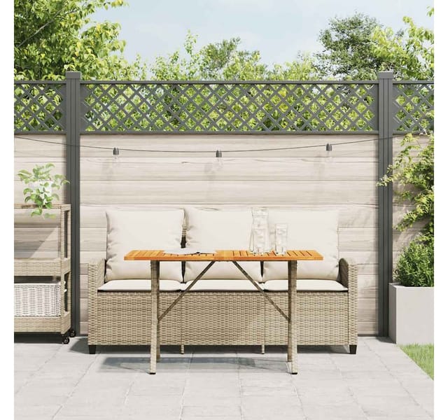 vidaXL Gartensofa 3-Sitzer mit Kissen & Tisch Beige Poly Rattan 4103858