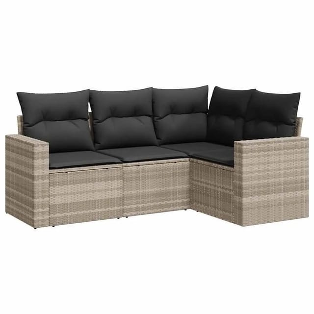 vidaXL 4-Tlg Garten-Sofagarnitur mit Kissen Hellgrau Poly Rattan 3251249