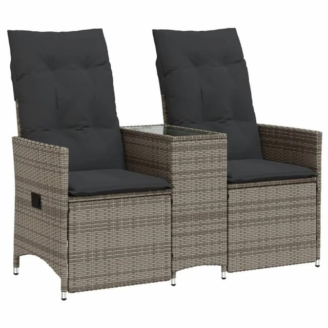 vidaXL Gartensofa 2-Sitzer Verstellbar mit Tisch Grau Poly Rattan 365712