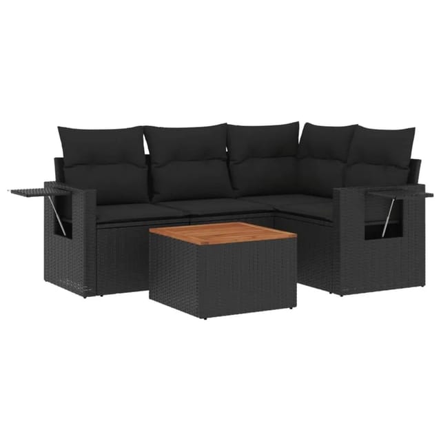 vidaXL 5-Tlg Garten-Sofagarnitur mit Kissen Schwarz Poly Rattan 3224543