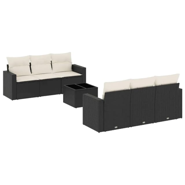 vidaXL 7-Tlg Garten-Sofagarnitur mit Kissen Schwarz Poly Rattan 3251043