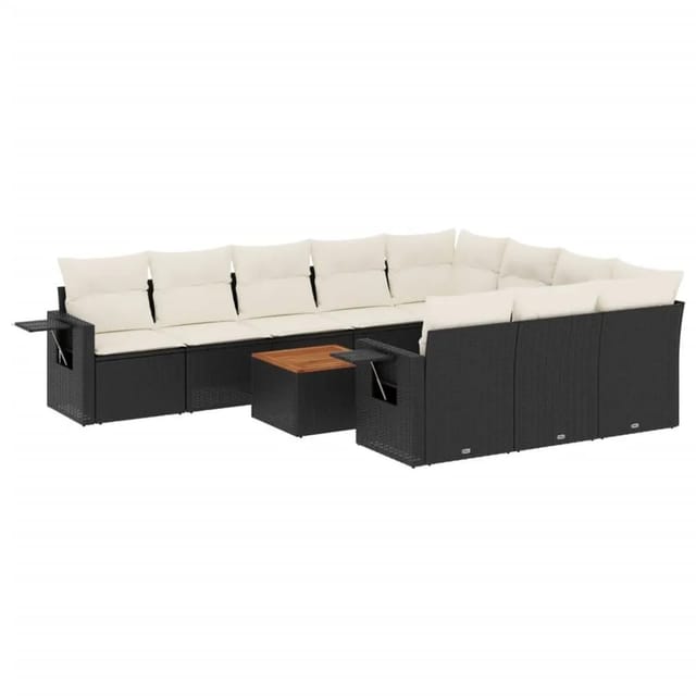 vidaXL 11-Tlg Garten-Sofagarnitur mit Kissen Schwarz Poly Rattan 3224740