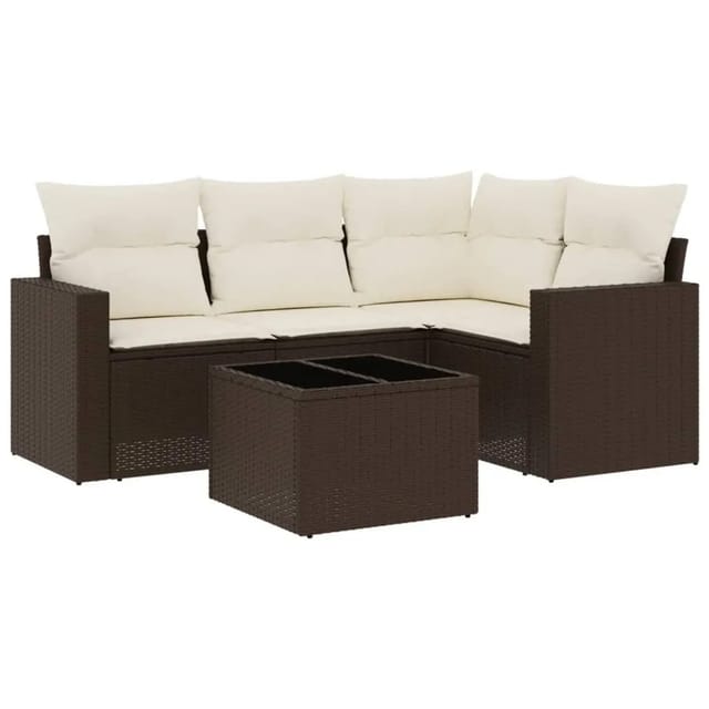 vidaXL 5-Tlg Garten-Sofagarnitur mit Kissen Braun Poly Rattan 3251260