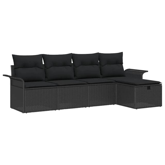 vidaXL Gartensofa-Set mit Kissen 5 Stk Schwarz Poly-Rattan 3358862