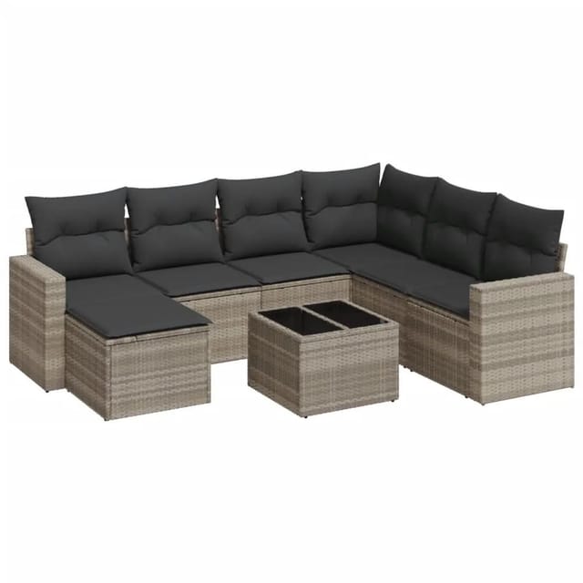 vidaXL 8-Tlg Garten-Sofagarnitur mit Kissen Hellgrau Poly Rattan 3251649