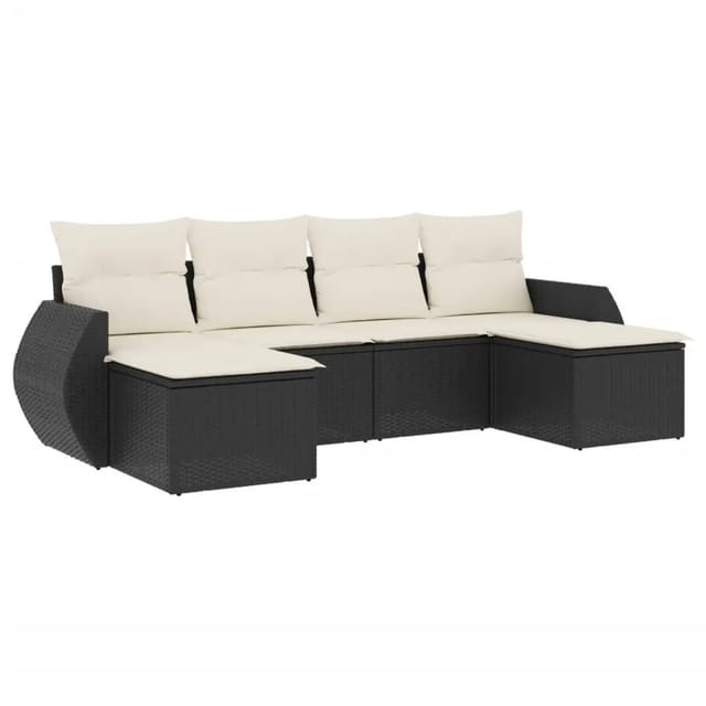 vidaXL 6-Tlg Garten-Sofagarnitur mit Kissen Schwarz Poly Rattan 3221715