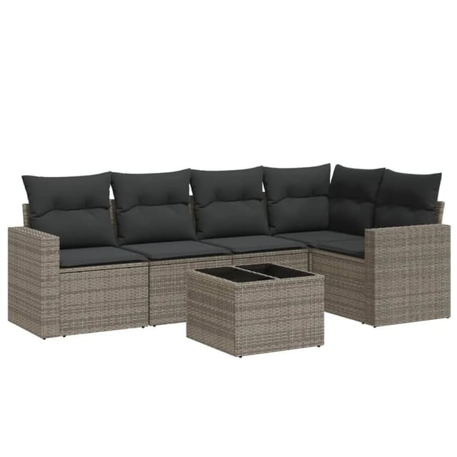 vidaXL 6-Tlg Garten-Sofagarnitur mit Kissen Grau Poly Rattan 3251277