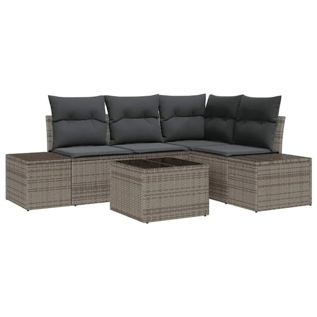 vidaXL Gartensofa-Set mit Speicher Hellgrau Poly-Rattan 3355718