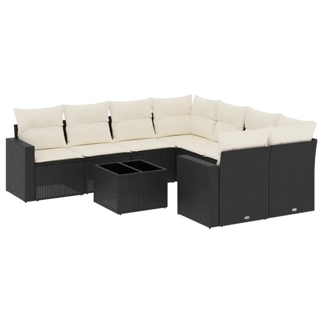 vidaXL 9-Tlg Garten-Sofagarnitur mit Kissen Schwarz Poly Rattan 3251093