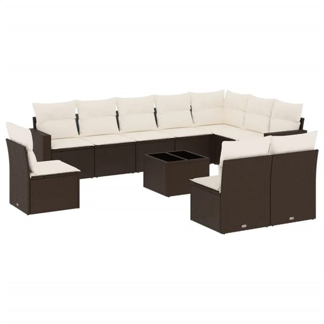 vidaXL 11-Tlg Garten-Sofagarnitur mit Kissen Braun Poly Rattan 3251460