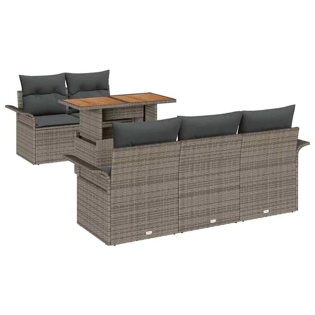 vidaXL Gartensofa-Set mit Kissen 6 Stk Grau Poly-Rattan 3349271
