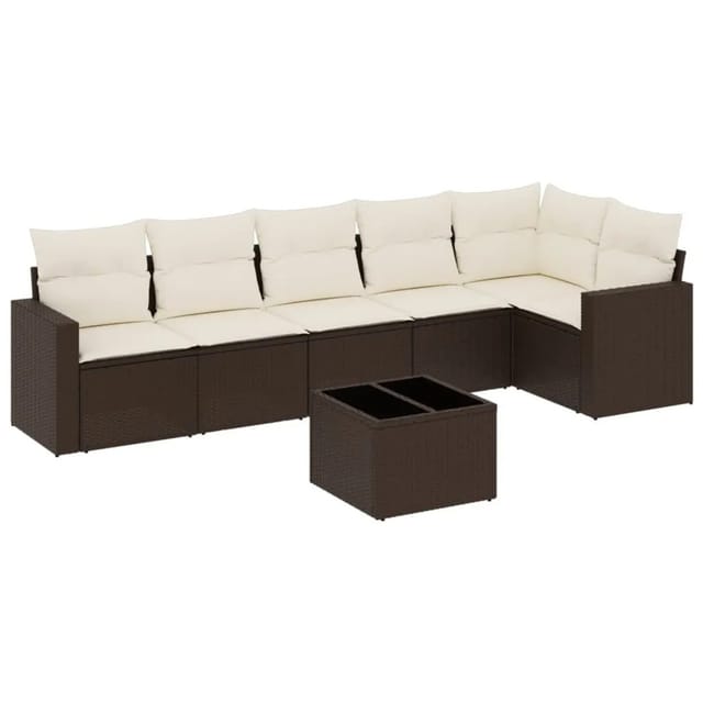 vidaXL 7-Tlg Garten-Sofagarnitur mit Kissen Braun Poly Rattan 3251340