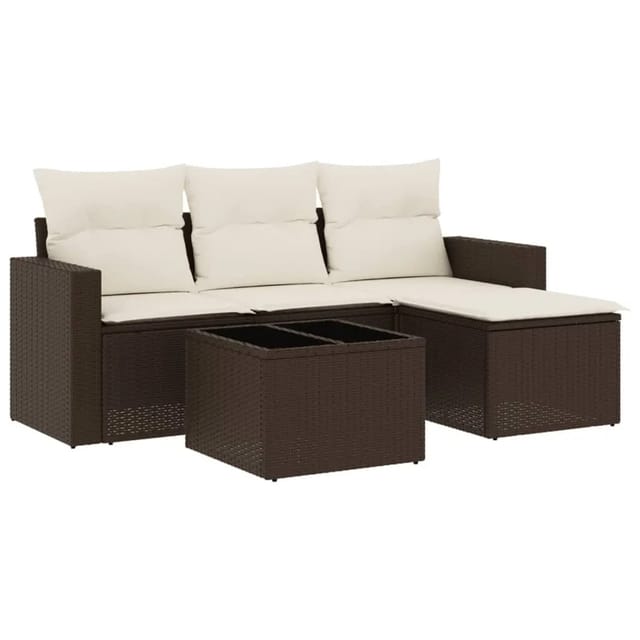 vidaXL 5-Tlg Garten-Sofagarnitur mit Kissen Braun Poly Rattan 3251220