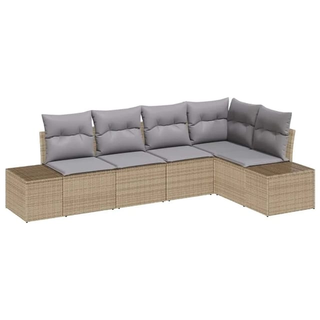 vidaXL Gartensofa-Set 5 Stk Beige und Hellgrau Poly-Rattan 3355729