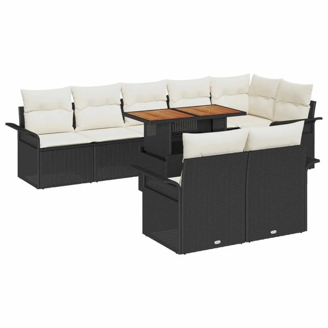 vidaXL Gartensofa-Set mit Kissen 9 Stk Schwarz und Creme Poly-Rattan 3349347