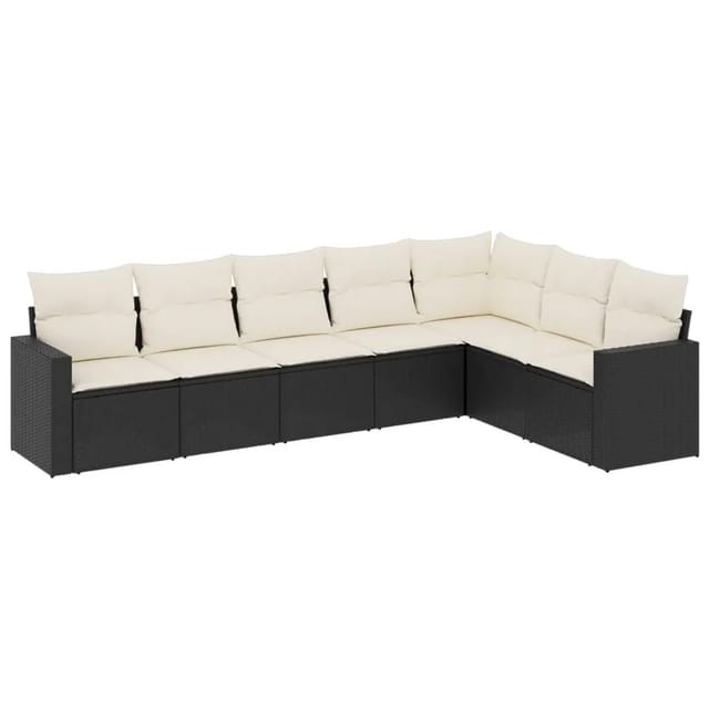 vidaXL 7-Tlg Garten-Sofagarnitur mit Kissen Schwarz Poly Rattan 3251383