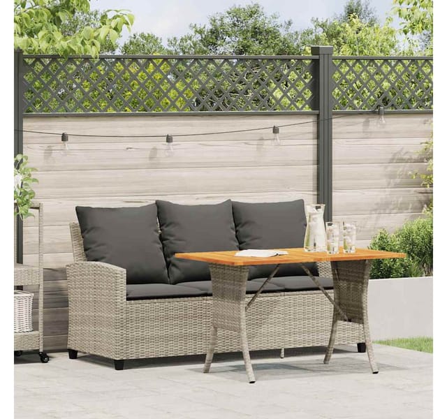 vidaXL Gartensofa 3-Sitzer mit Kissen & Tisch Hellgrau Poly Rattan 4103859