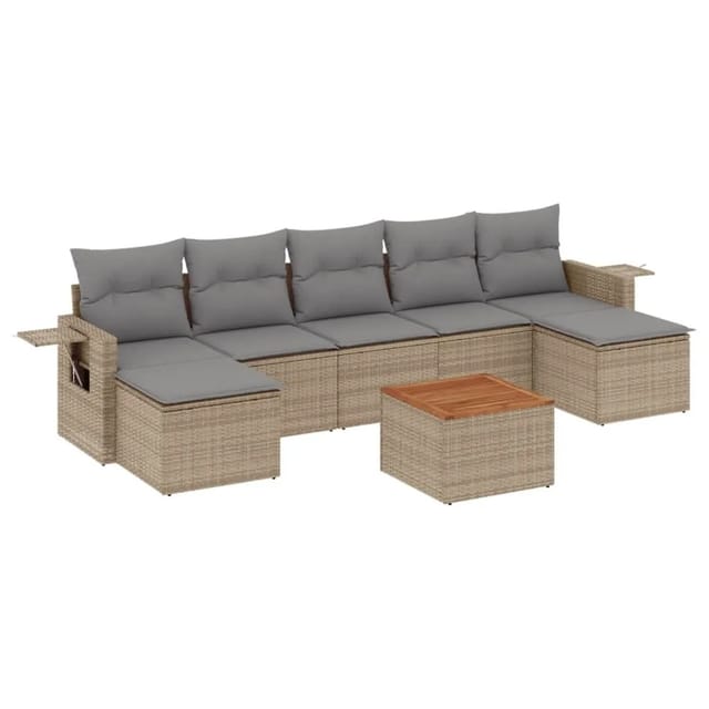 vidaXL 8-Tlg Garten-Sofagarnitur mit Kissen Beige Poly Rattan 3224694