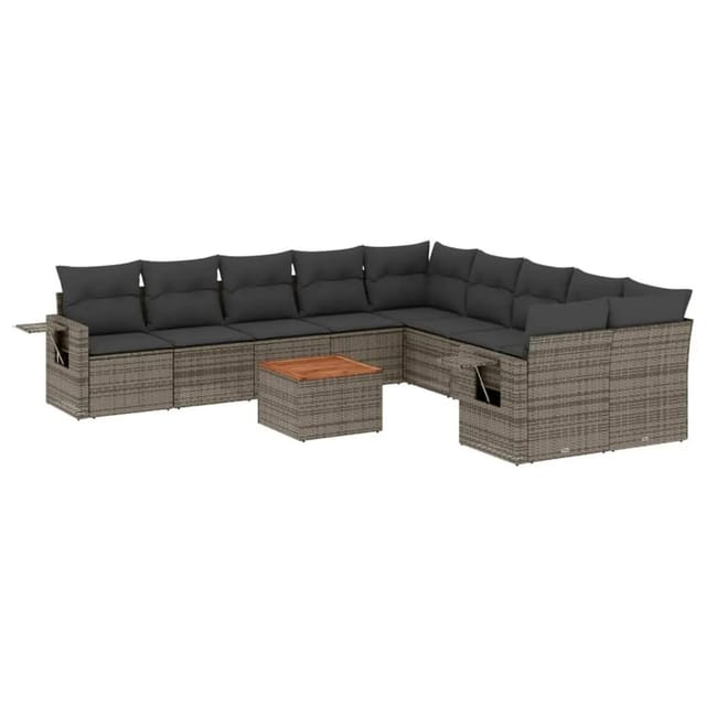 vidaXL 11-Tlg Garten-Sofagarnitur mit Kissen Grau Poly Rattan 3224758