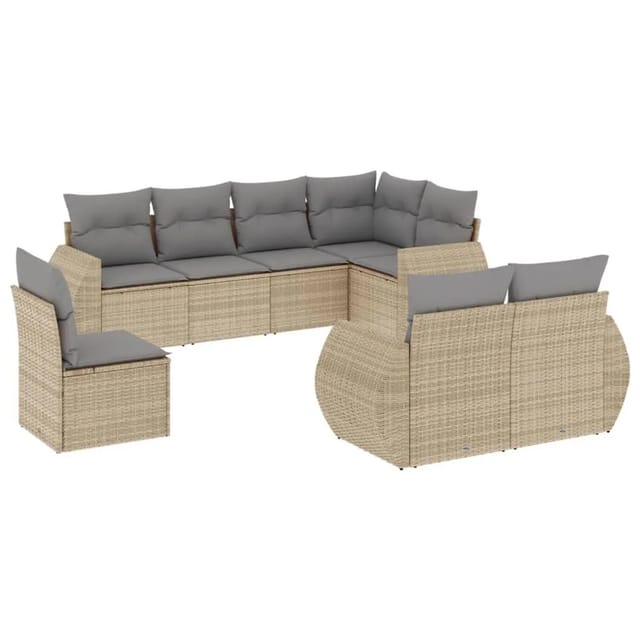 vidaXL 8-Tlg Garten-Sofagarnitur mit Kissen Beige Poly Rattan 3221638
