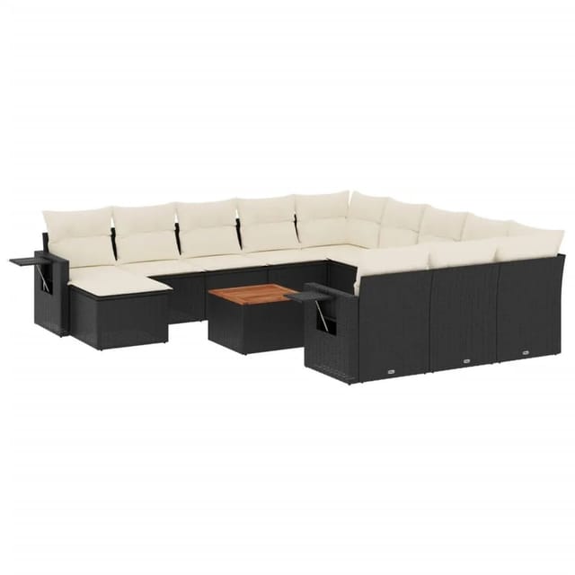 vidaXL 13-Tlg Garten-Sofagarnitur mit Kissen Schwarz Poly Rattan 3224866