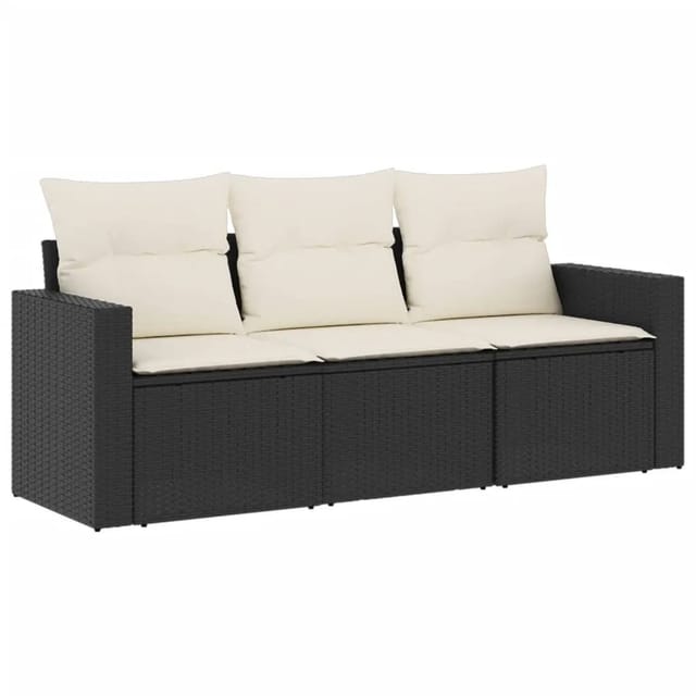 vidaXL 3-Tlg Garten-Sofagarnitur mit Kissen Schwarz Poly Rattan 3250993