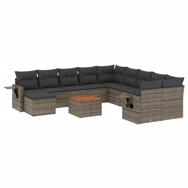 vidaXL 12-Tlg Garten-Sofagarnitur mit Kissen Grau Poly Rattan 3224863