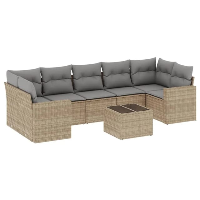 vidaXL 8-Tlg Garten-Sofagarnitur mit Kissen Beige Poly Rattan 3251076