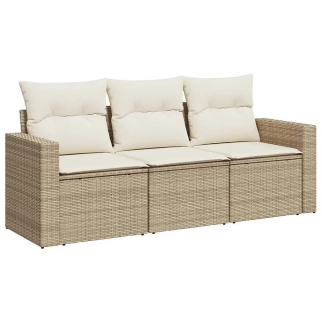 vidaXL 3-Tlg Garten-Sofagarnitur mit Kissen Beige Poly Rattan 3250995