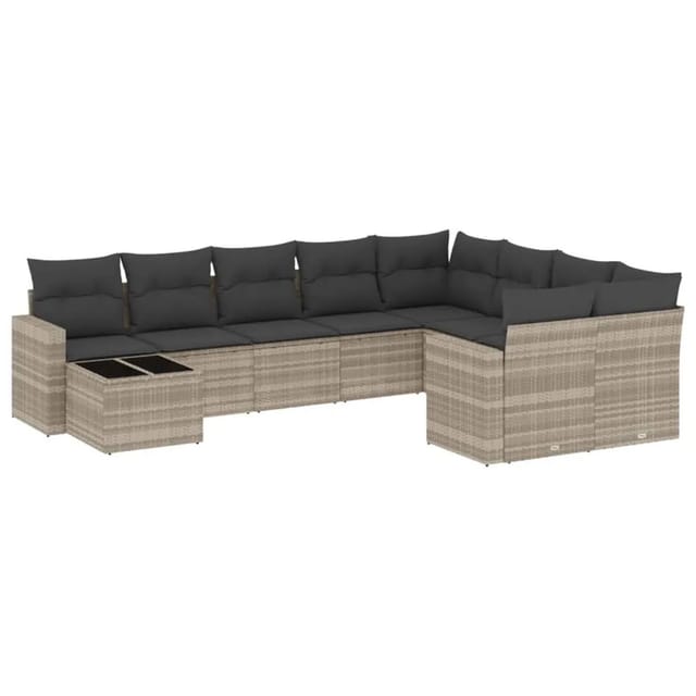 vidaXL 10-Tlg Garten-Sofagarnitur mit Kissen Hellgrau Poly Rattan 3251799