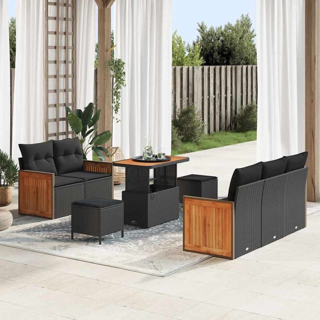 vidaXL Gartensofa-Set mit Kissen 8 Stk Schwarz 3363249