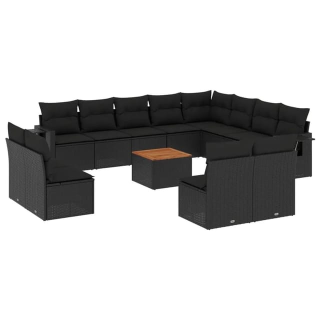 vidaXL 13-Tlg Garten-Sofagarnitur mit Kissen Schwarz Poly Rattan 3224809