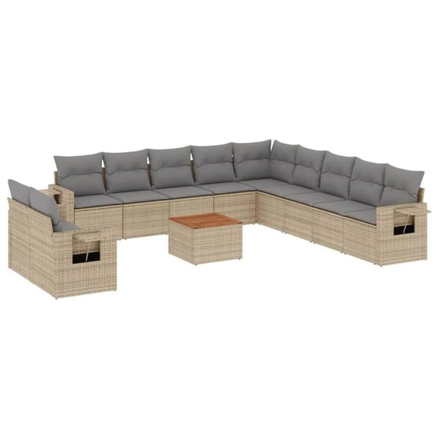 vidaXL 12-Tlg Garten-Sofagarnitur mit Kissen Beige Poly Rattan 3224645