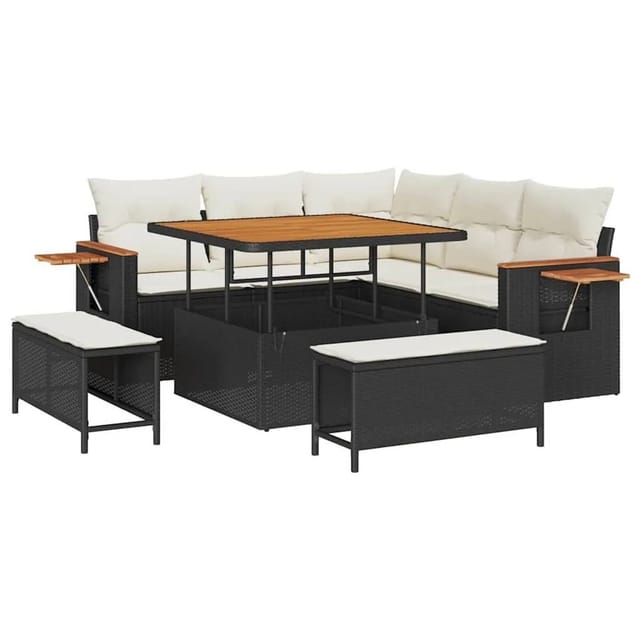vidaXL Gartensofa-Set mit Kissen 8 Stk Schwarz und Creme 3363165