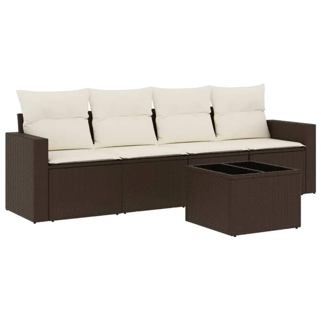 vidaXL 5-Tlg Garten-Sofagarnitur mit Kissen Braun Poly Rattan 3251030