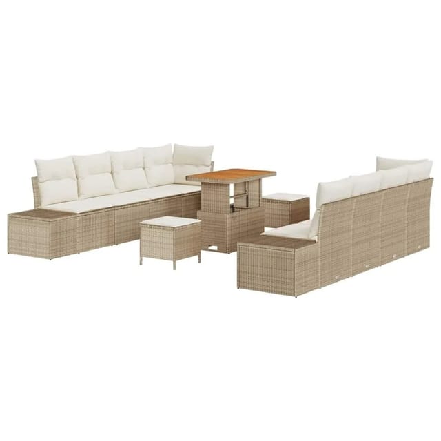 vidaXL Gartensofa-Set mit Kissen mit Speicher 11 Stk Beige Poly Rattan 3364711