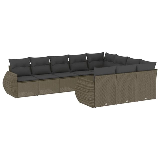 vidaXL 10-Tlg Garten-Sofagarnitur mit Kissen Hellgrau Poly Rattan 3221891